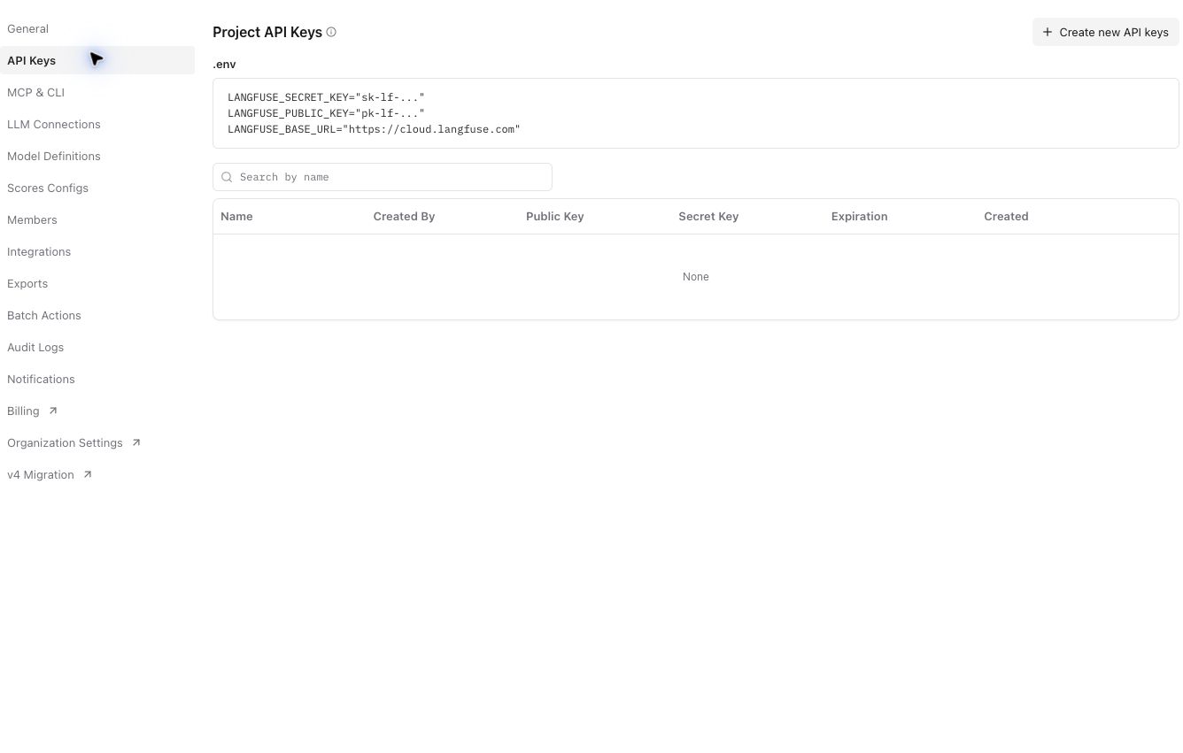 Actual empty European project API key settings, cropped to exclude account controls
